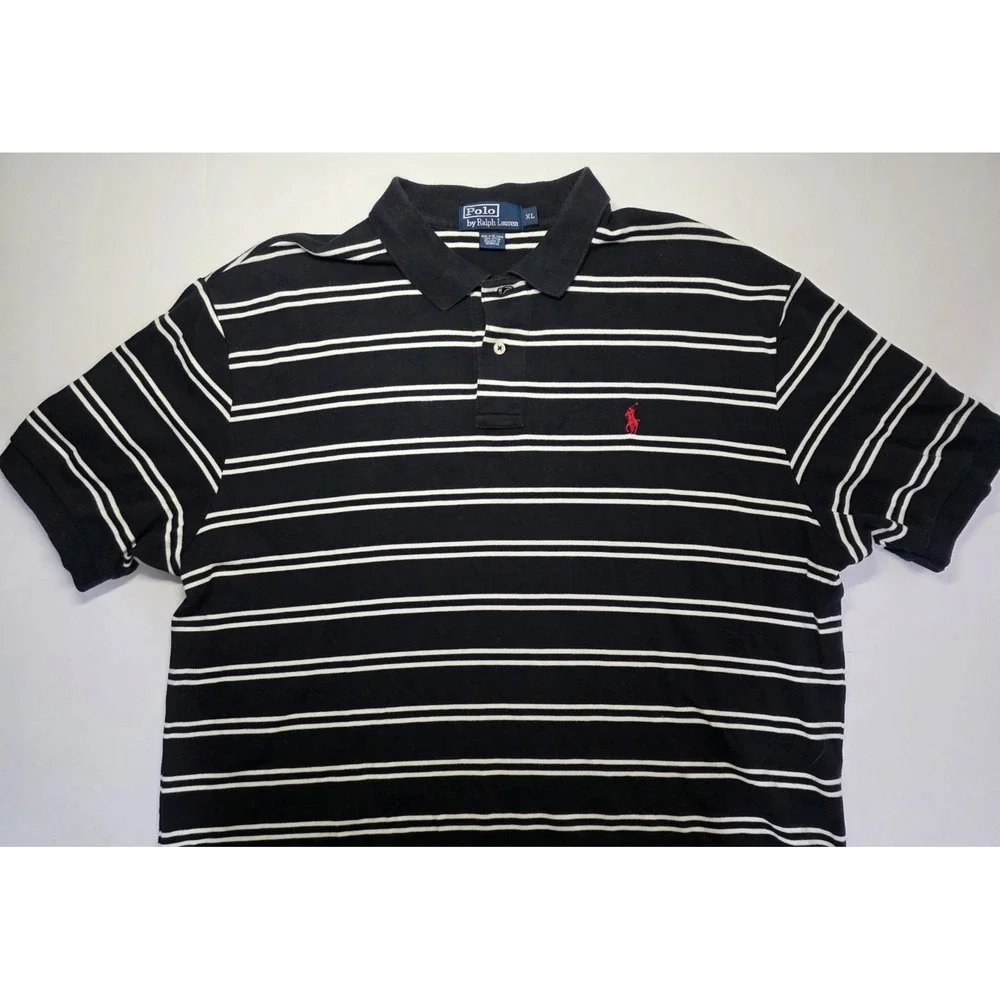 Polo Ralph Lauren Mens Size XL Black Striped Short Sleeve Polo